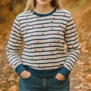PACT Organic Cotton Scattered Hearts Striped Sweatshirt Small